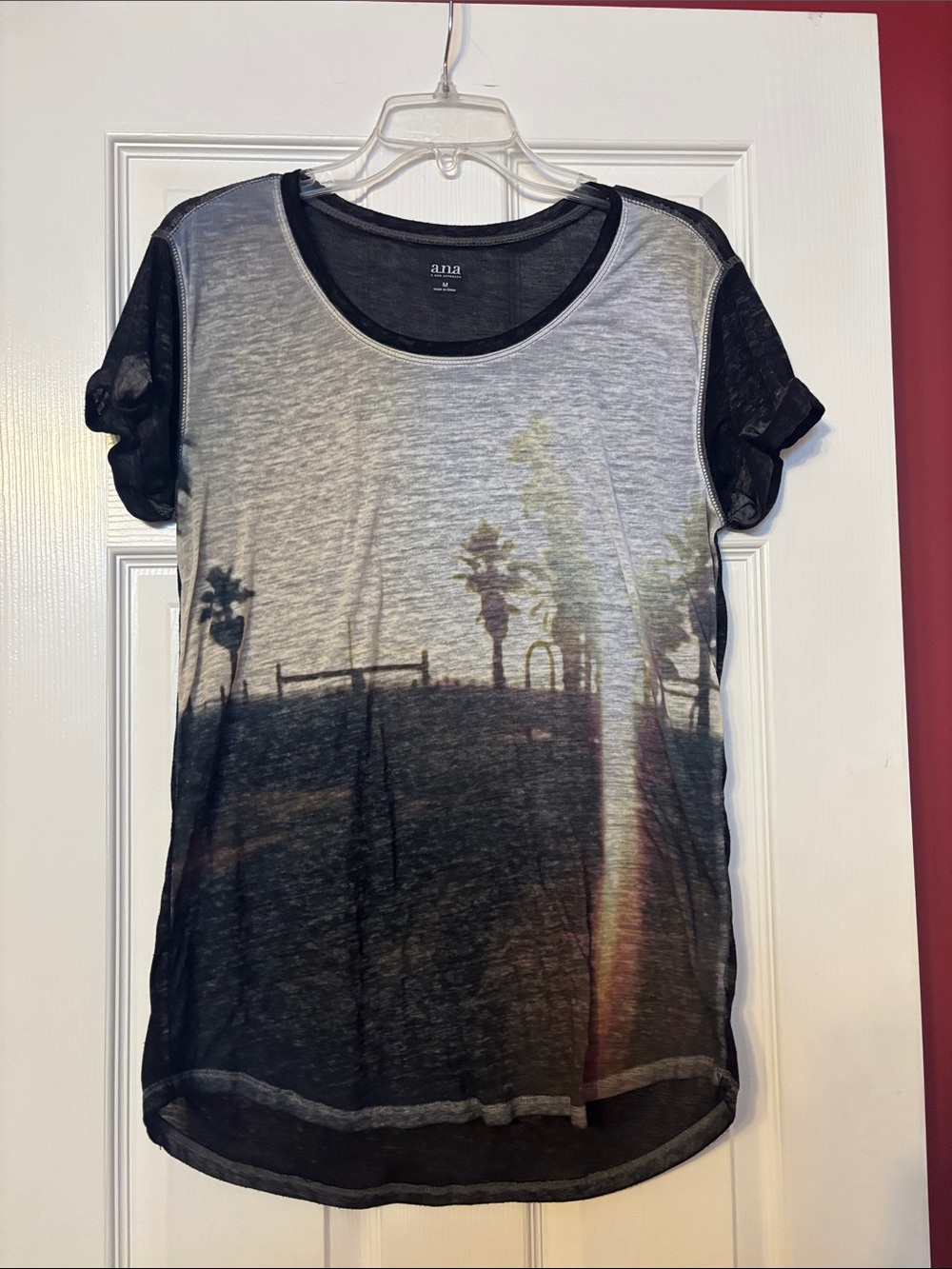 a.n.a Black and Gray Short Sleeve Tee with Sunset Graphic
